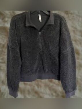 Fabletics Charcoal Gray Zip-Up Sherpa Pullover